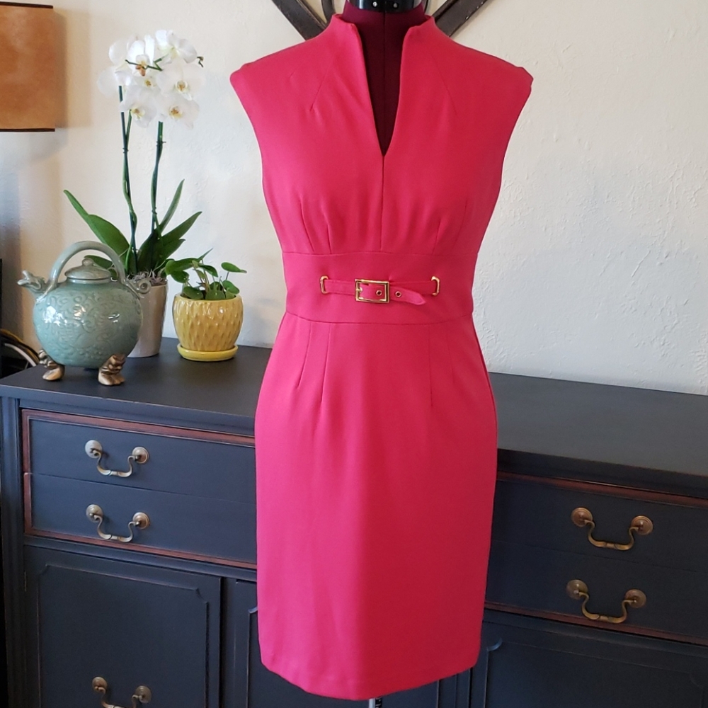 Trina Turk pink cap sleeve mock neck dress